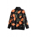 Cartoon Pear Pattern Long Sleeve Turtle Neck Boxy Knit Pullover Sweater for Girls