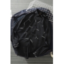 Mens Shirt Trendy Star Pattern Curved Hem Button-down Long Sleeve Spread Collar Loose Fit Shirt in Black