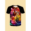 Mens 3D T-Shirt Simple Abstract Tiger Pattern Crew Neck Short Sleeve Regular Fitted T-Shirt