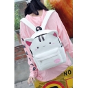Lovely Cat Ear Embellished Solid Color Canvas Shool Bag Backpack for Girls 37*28*11 CM