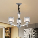 3-Head Dining Room Chandelier Modern Chrome Suspension Light with Cylinder Clear Crystal Shade