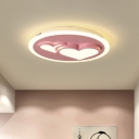Loving Heart Patterned Disc Flush Light Macaron Iron Bedroom LED Ceiling Mount Lamp in Pink