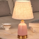 Pink Jar Nightstand Lighting Nordic Style 1 Head Ceramic Night Light with Barrel Fabric Shade