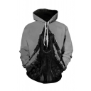 Leisure 3D Hoodie Skull Gun Pattern Drawstring Pocket Regular Fit Long-sleeved Hooded Sweatshirt for Men