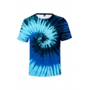 Men's Awesome Cool Blue Tie Dye Print Round Neck Short Sleeve Fitted T-Shirt