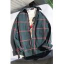 Mens Shirt Unique Plaid Pattern Spread Collar Curved Hem Button-down Relaxed Fit Long Sleeve Shirt