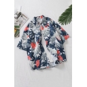 Mens Shirt Unique Leaf Anthurium Pattern Button-down Half Sleeve Spread Collar Loose Fit Shirt