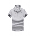 Mens Polo Shirt Creative Sailing Boat Pattern Button Detail Short Sleeve Turn-down Collar Regular Fit Polo Shirt