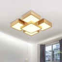 Splicing Block Bedroom Ceiling Flush Light Wooden Modern LED Flush Mount Recessed Lighting in Beige, 26