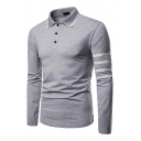 Men's Fashion Polo Shirt Striped Pattern Spread Collar Contrast Trim Button Detail Long Sleeves Slim Fit Polo Shirt