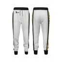 Leisure White Letter Ics Footprint Contrasted Long Sleeve Drawstring Waist Ankle Length Cuffed Relaxed Sweatpants