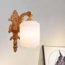 Brass Lantern Wall Lighting Ideas Rural Style Frosted Glass 1 Head Wall Mount Light Fixture for Living Room