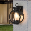 1-Head Water Glass Wall Mount Lamp Warehouse Gold Cylinder Patio Sconce Lighting Fixture with Metal Circle Frame