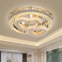 Loving Heart Beveled Crystal Ceiling Light Contemporary LED Chrome Flush Mount Lamp for Bedroom