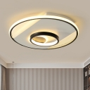 Circular Flush Mount Lamp Fixture Minimalist Metallic LED Black Ceiling Lighting, 16.5