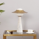 1 Light Bedroom Night Lamp Modern Gold Metallic Table Lighting with Ball Opal Glass Shade