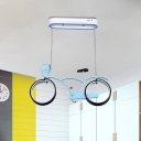 Kids Bike LED Flush-Mount Light Fixture Metal Child Room Ceiling Lighting in Silver/Blue/Pink