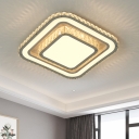 Modernity Square Flush Mount Faceted Crystal LED Bedroom Close to Ceiling Light in Chrome