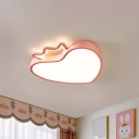 Pink/Gold Loving Heart Flush Mount Macaron LED Acrylic Close to Ceiling Light with Crown Deco for Bedroom