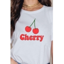 Womens Tee Top Trendy Cherry Letter Pattern Round Neck Regular Fit Short Sleeve Graphic Tee Top