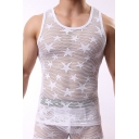 Basic Mens Tank Top Star Pattern Breathable Mesh Round Neck Slim Fitted Sleeveless Tank Top