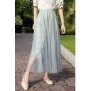 Creative Womens Skirt Gilded Sequin Tulle High Elastic Rise Maxi A-Line Swing Skirt