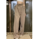 Fashion Trousers Solid Color Zip Fly High Rise Long Length Pockets Drawstring Cut-out Relaxed Fit Trousers for Women