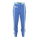 Stylish Letter Kamomedai Print Contrasted Drawstring Waist Ankle Length Cuffed Tapered Fit Sweatpants in Blue