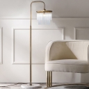 Brass 1 Head Standing Light Minimal Clear Crystal Bar 2-Tier Floor Lamp with Bend Arm