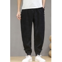 Street Mens Plain Corduroy Drawstring Waist Frog Button Cuffed Ankle Tapered Fit Pants