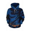 Creative Mens Blue 3D Hoodie Colorblock Long Sleeve Pocket Drawstring Regular Fitted Pullover Hooded Sweatshirt