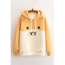 Fancy Ladys Colorblock Cartoon Mouse Pattern Long Sleeve Pullover Drawstring Regular Fitted Hoodie