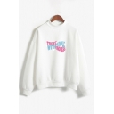 Trendy Letter Printed Long Sleeve Round Neck Pullover Regular Fitted Hoodie for Girls