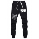 Men's Cool Pants Sword Letter Sao Printed Drawstring Waist Cuffed Ankle Length Tapered Joggers