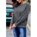 Leisure Solid Color Long Sleeve Round Neck Relaxed Fit Simple Pullover Sweatshirt for Girls