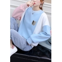 Womens Casual Sweatshirt Colorblock Wing Printed Loose Fitted Long Sleeve Pullover Sweatshirt