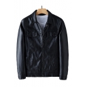 Men's New Trendy Simple Plain Long Sleeve Lapel Collar Single Breasted Casual Leather Jacket