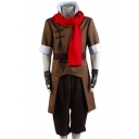 Popular Mens Coat Belt Chinese frog High Neck Asymmetrical Hem Slim Fitted Contrasted Half Sleeve Cosplay Coat with Scarf & Pants Set