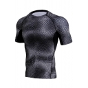 Mens T-Shirt Chic Allover Geometric Print Short Sleeve Round Neck Skinny Fitted Quick-Dry Tee Top