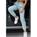 Womens Pants Chic Plain Gathered Cuffs Drawstring Waist Ankle Length Slim Fit Tapered Relaxed Pants