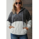 Girls Puffy Winter Sweatshirt 2-Tone Color-Blocking Hooded Zip Full Sleeve Sweatshirt