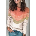 Leisure Women's Sweater Color Block Chevron Printed Round Neck Regular Fit Pullover Sweater