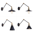 Cone/Horn/Saucer Shaded Metal Wall Light Loft Style 1 Head Bedside Rotatable Task Wall Lamp in Black and Brass