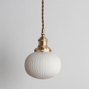 1-Light Ribbed Ceramics Pendant Lighting Farmhouse White Capsule/Cylindrical/Oval Living Room Hanging Lamp