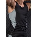Mens Tank Top Trendy Color Block Panel Breathable Topstitching Scoop Neck Sleeveless Slim Fitted Tank Top