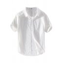 Cool Mens Shirt Plain Purified Cotton Oxford Button up Turn-down Collar Short Sleeve Regular Fit Shirt
