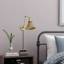 Brass Cone Wall Mounted Reading Light Industrial Metal 1 Head Bedroom Wall Lamp with/without Plug-in Cord