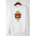 Lovely Christmas Cartoon Avocado Print Long Sleeve Crewneck Loose Pullover Sweatshirt