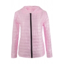 New Trendy Simple Plain Zip Up Long Sleeve Quilted Coat