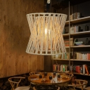 1-Light Pendant Light Fixture Country Style Cafe Drop Lamp with Drum Hemp Rope Shade in Brown